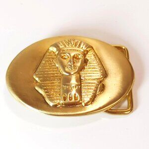 Vintage King Tut Egyptian Pharoah Gold Tone Oval Belt Buckle 2.5 Inches